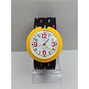 Vintage Retro Yess Yellow Watch New Battery Red Numbers Polka Dot Strap Funky